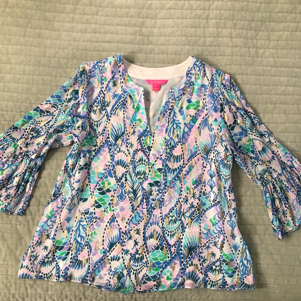 EUC Lilly Pulitzer Silk Top with Bell Sleeves